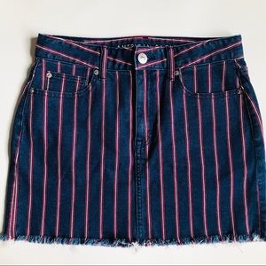 NWOT American Eagle Red Pinstripe Denim Mini Skirt